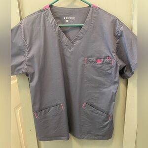 Gray Scrub Top with Pink Accents